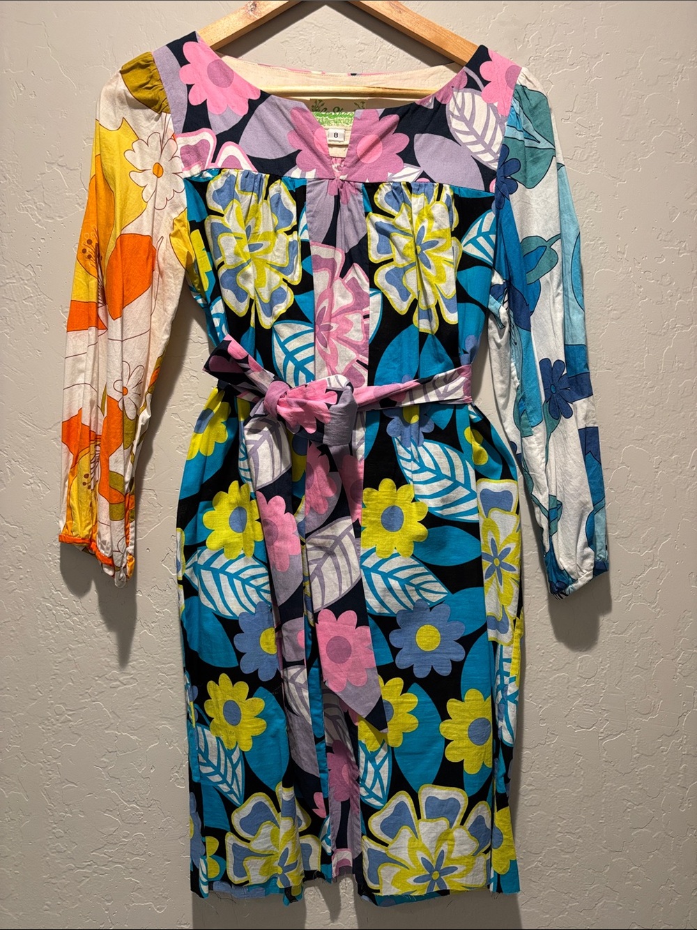 Anthropologie Le Shack by Tracy Feith Multicolor Floral Belted Long-Sleeve Dress
